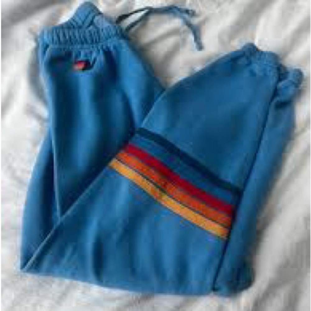 Aviator Nation Blue Sweatpants with Rainbow Stripe